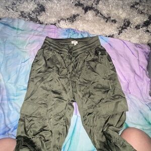 Aerie Olive Green satin Cargo Pants